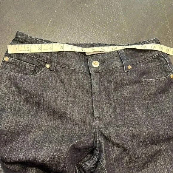 Chicos Blue Denim Jeans flair Cropped Platinum sequin jeweled Pockets - Picture 13 of 15